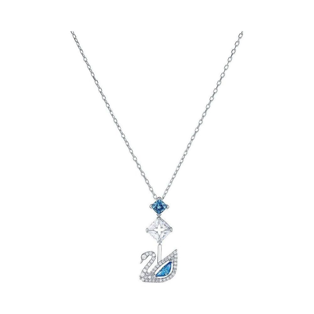 Dazzling Swan Necklace, Blue, Rhodium 