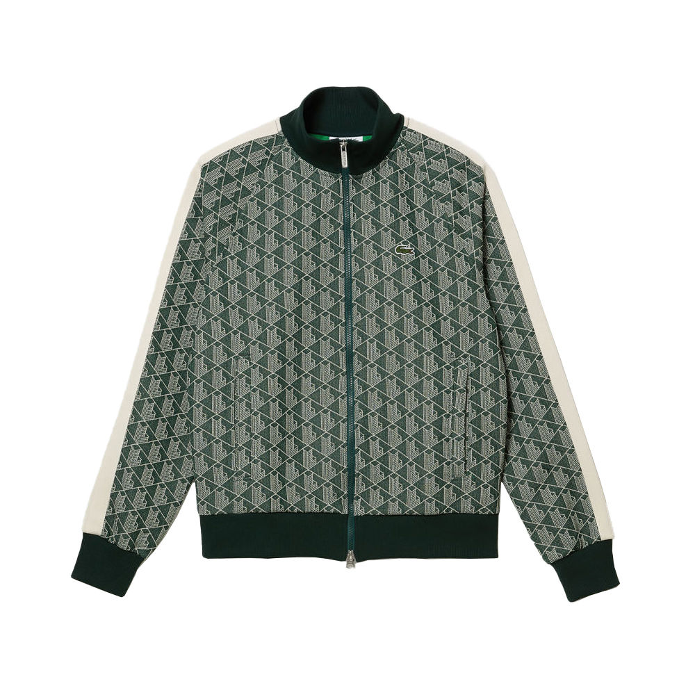 lacoste men's regular fit monogram print zip sweatshirt