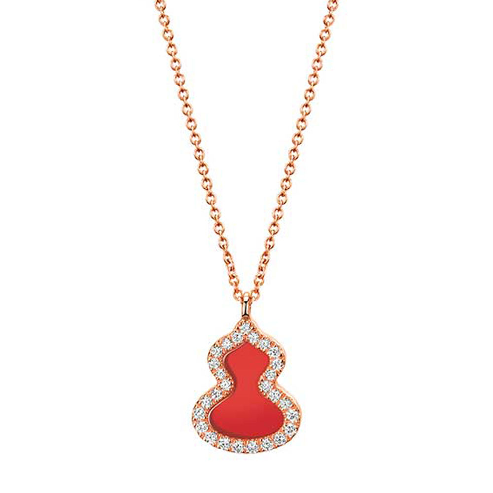 送料込 Qeelin Petite Wulu 18K RoseGold Diamond Red Agate Petite Wulu Necklace with Diamonds and Red Agate Qeelin
